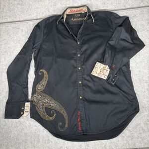 Robert Graham Shirt 10th Anniversary Black Embroidered Med Paisley Gold Detail